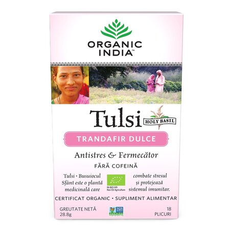 Ceai Tulsi Trandafir Dulce Antistres, 18 plicuri, Organic India