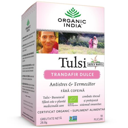Ceai Tulsi Trandafir Dulce Antistres, 18 plicuri, Organic India 738711