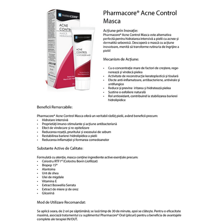 Masca hidratanta Acne Control, 25 ml, Pharmacore 589961