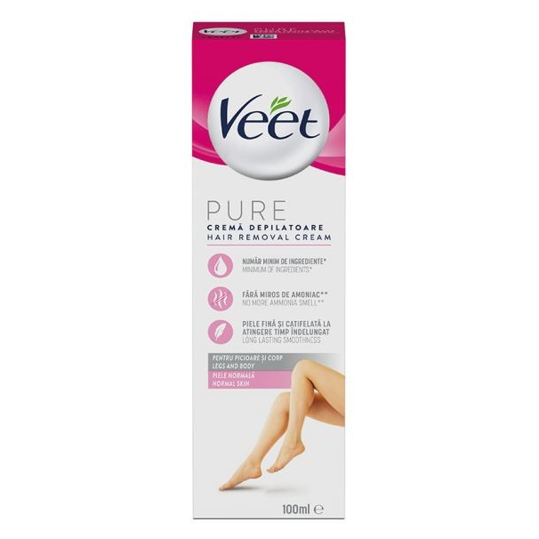 Crema depilatoare cu lotus si iasomie pentru picioare si corp Pure, 100 ml, Veet