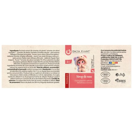 Sirop de tuse Ingerasul, 200 ml, Dacia Plant 739162