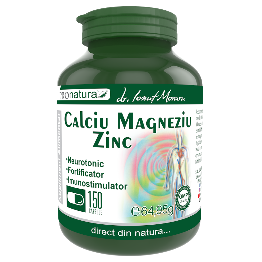 Calciu, Magneziu, Zinc, 150 capsule, Pro Natura