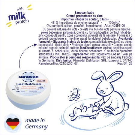 Crema protectoare cu zinc impotriva iritatiei de scutec, 100 ml, Sanosan 737602