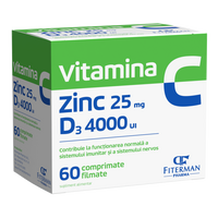 Vitamina C 1000 mg + Zn 25 mg + D3 4000UI, 60 comprimate filmate, Fiterman