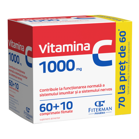 Vitamina C 1000 mg, 60 + 10 comprimate filmate, Fiterman