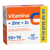 Vitamina C+Zn+D3, 50 + 10 comprimate masticabile, Fiterman