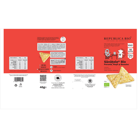 Sanatele bio cu porumb, rosii si busuioc, 40 g, Republica Bio 734549