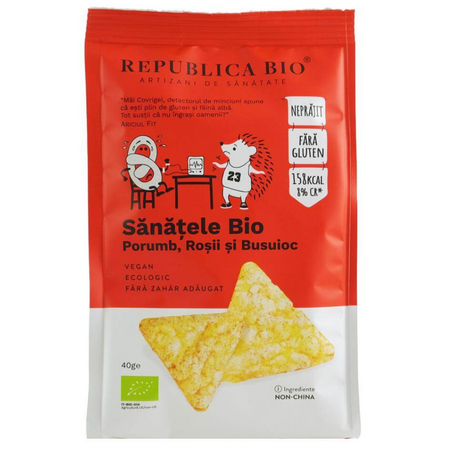 Sanatele Bio cu porumb, rosii si busuioc, fara gluten, 40 g, Republica Bio