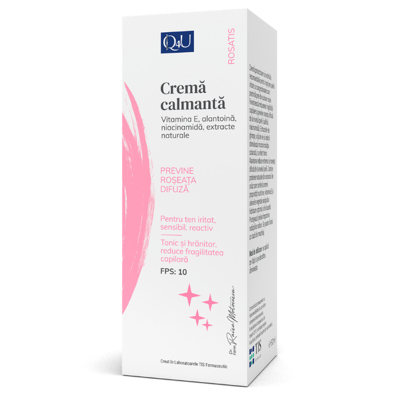 Crema calmanta pentru tenuri cu roseata difuza SPF 10 Q4U, 40 ml, Tis