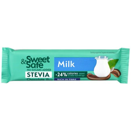 Ciocolata cu lapte cu indulcitor natural din stevia, 25 g, Sweet & Safe