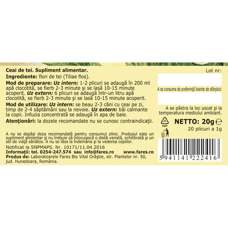 Ceai de Tei N 165, 20 plicuri, Fares 618413