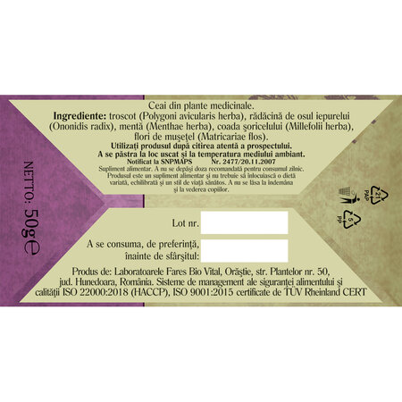 Ceai Fiere si Rinichi, U63, 50 g, Fares 624018