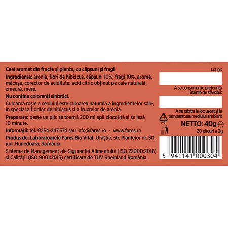 Ceai de capsuni si fragi Aromfruct, 20 plicuri, Fares 604202