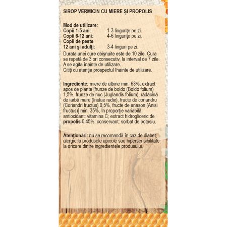 Sirop cu miere, vitamina C si propolis Vermicin D73, 100 ml, Fares 702435