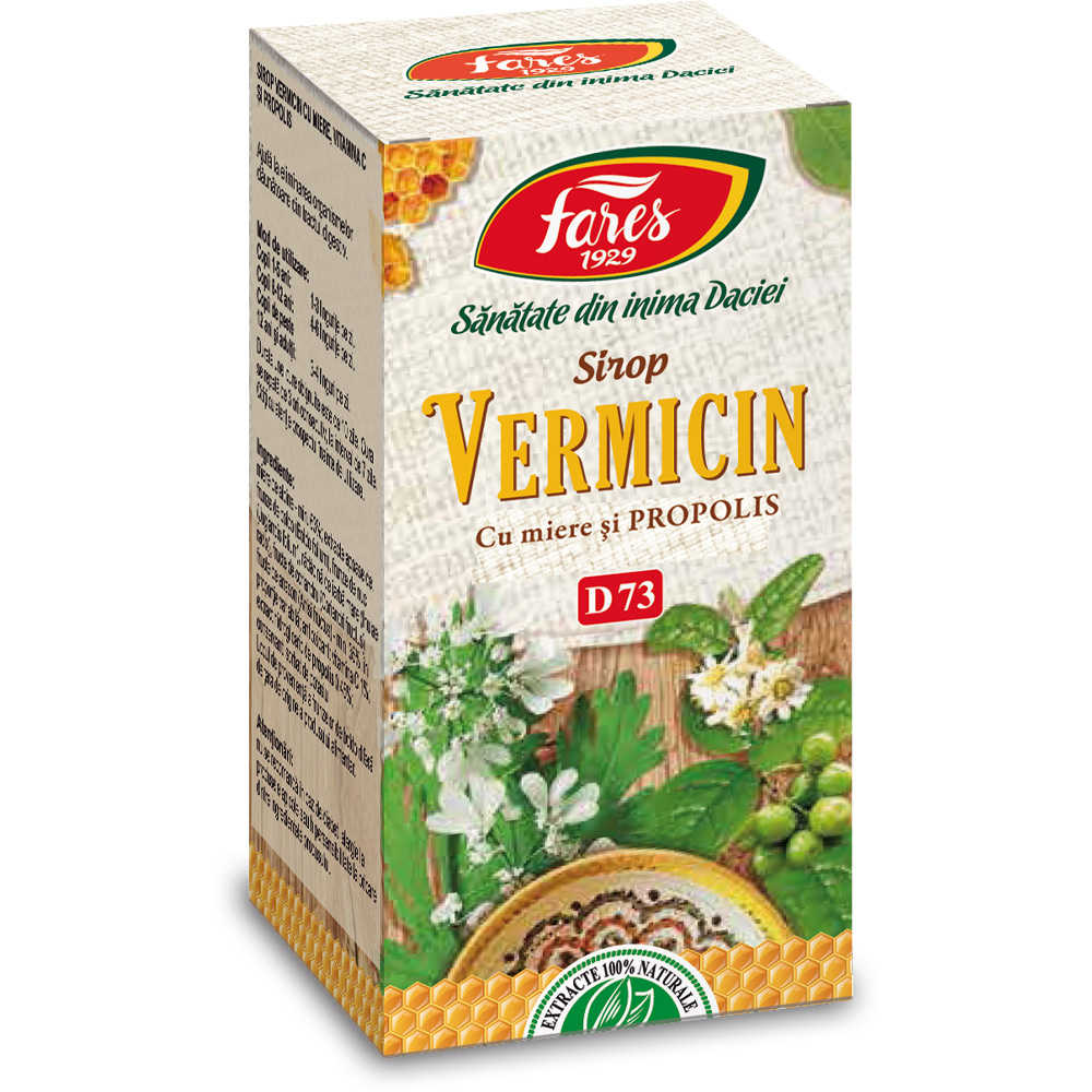 Sirop cu miere, vitamina C si propolis Vermicin D73, 100 ml, Fares