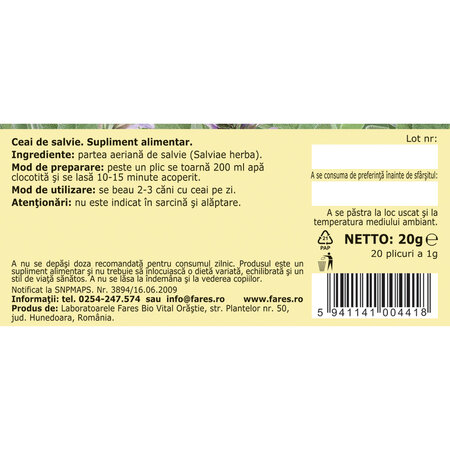 Ceai de salvie G 95, 20 plicuri, Fares 618371