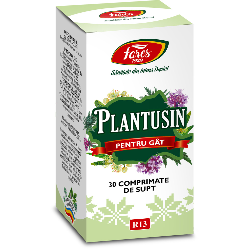 Plantusin pentru gat R13, 30 comprimate de supt, Fares