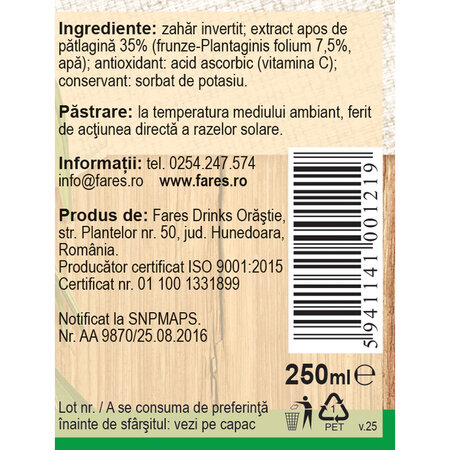 Sirop Patlagina, R10, 250 ml, Fares 620774