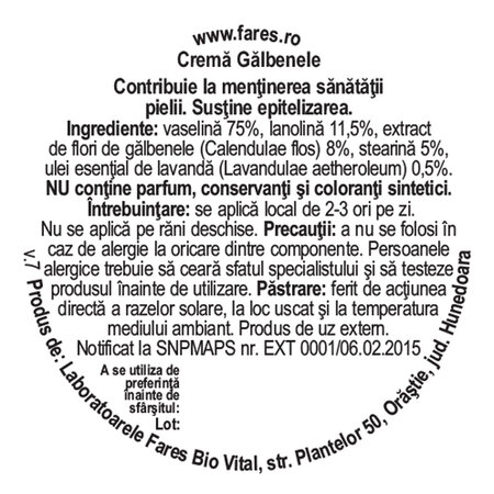 Crema de galbenele P116, 20 g, Fares 620783