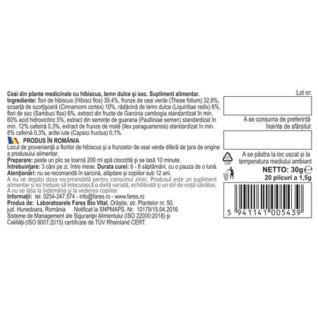 Ceai Silueta Perfecta 2  controlul greutatii, 20 plicuri, Fares 623754