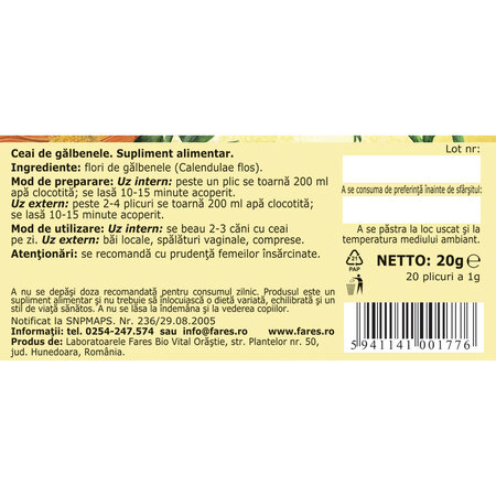 Ceai de galbenele D 103, 20 plicuri, Fares 618280