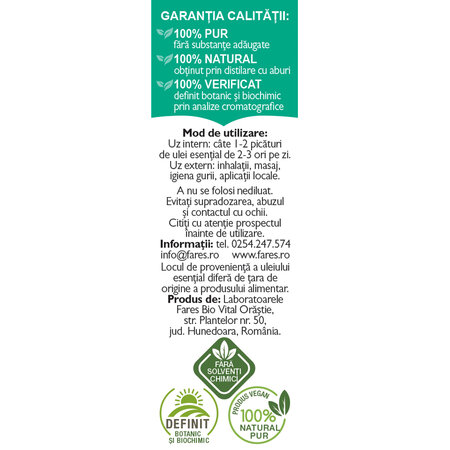 Ulei esential de menta R20, 10 ml, Fares 620801