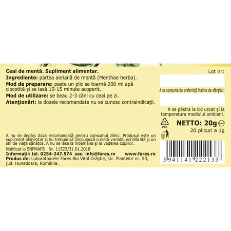 Ceai de menta D 125, 20 plicuri, Fares 618431