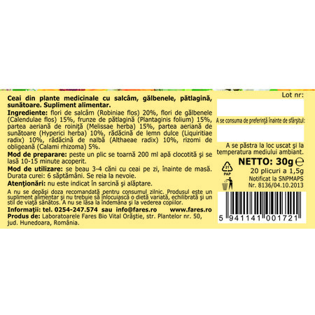 Ceai Gastric D40, 20 plicuri, Fares 623526