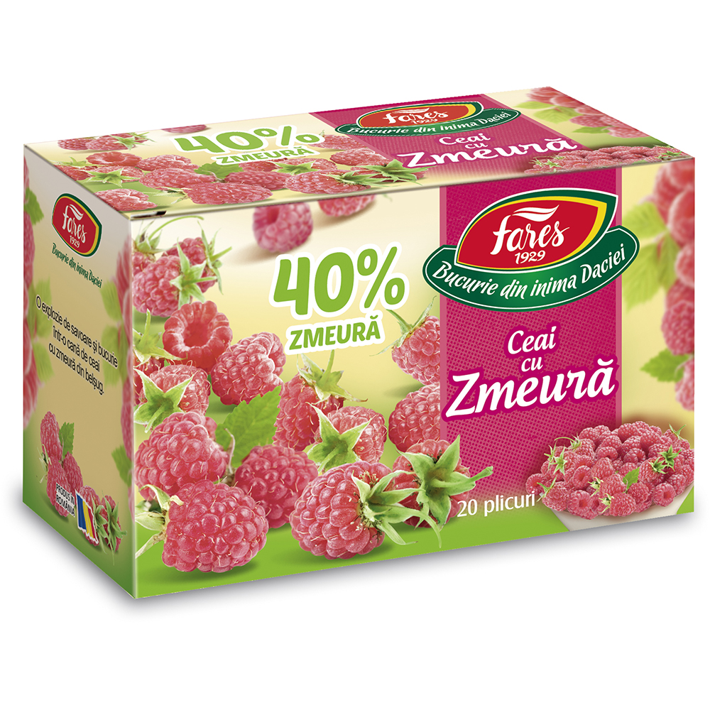 Ceai cu zmeura 40%, 20 plicuri, Fares