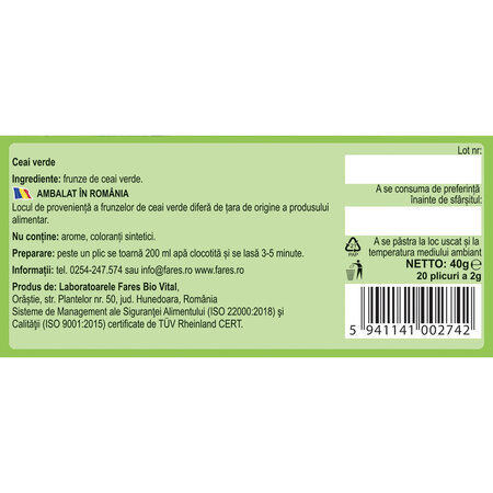 Ceai Verde, 20 plicuri, Fares 623646