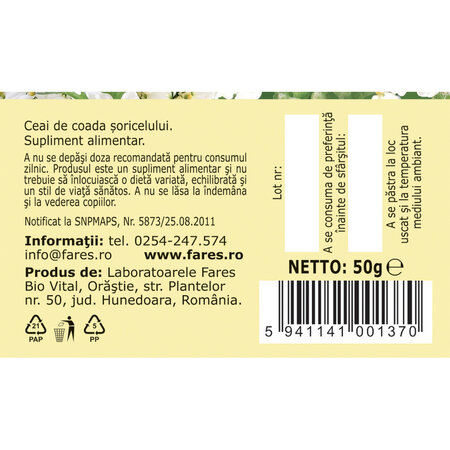 Ceai Coada Soricelului iarb D 115, 50 g, Fares 618011
