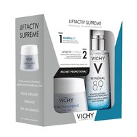 Pachet Crema pentru ten normal-mixt Liftactiv Supreme, 50 ml + Gel-Booster Mineral 89, 50 ml, Vichy