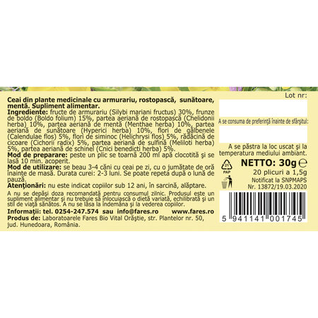 Ceai Hepatocol, D43, 20 plicuri, Fares 623539