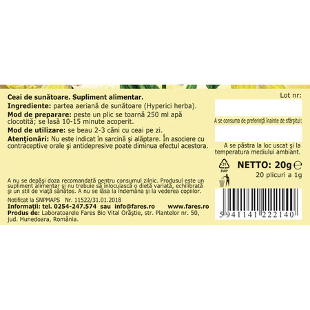 Ceai de Sunatoare N 164, 20 plicuri, Fares 618421