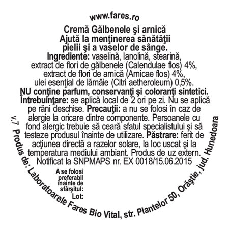 Crema de galbenele si arnica C30, 20 g, Fares 620786