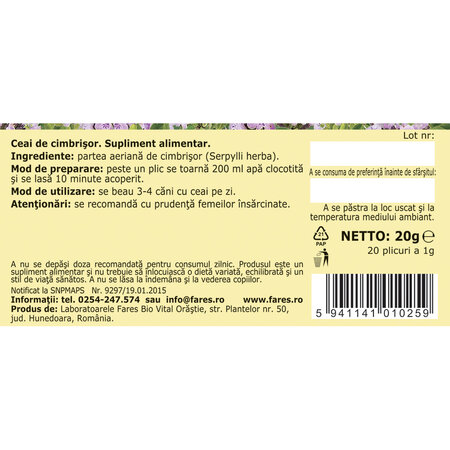 Ceai de cimbrisor R 37, 20 plicuri, Fares 618503