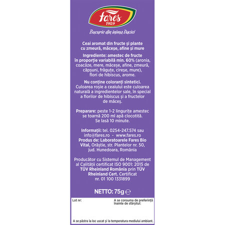 Ceai Fructele Carpatilor Aromafruct, 75 g, Fares 604224