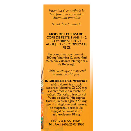 Vitamina C 200 mg cu Macese si Catina, F152, 60 comprimate masticabile, Fares 614331