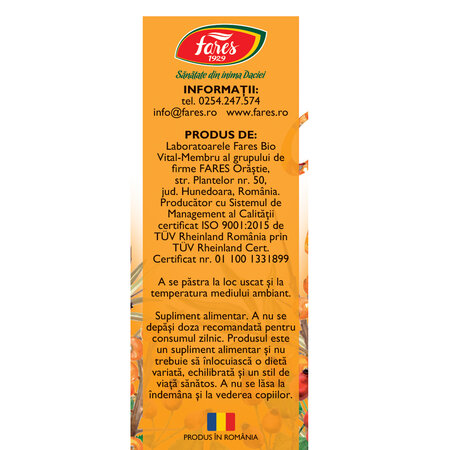 Vitamina C 200 mg cu Macese si Catina, F152, 60 comprimate masticabile, Fares 614332