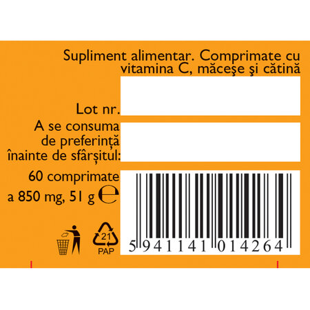 Vitamina C 200 mg cu Macese si Catina, F152, 60 comprimate masticabile, Fares 614333