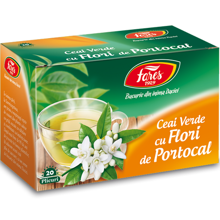 Ceai verde cu flori de portocal, 20 plicuri, Fares