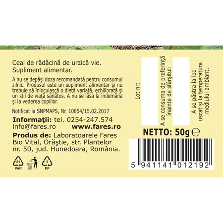 Ceai Radacina de Urzica vie U95, 50 g, Fares 618469