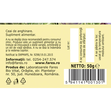 Ceai Anghinare frunze, D112, 50 g, Fares 617957