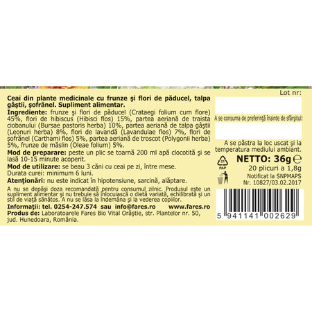 Ceai pentru tensiune, C25, 20 plicuri, Fares 623580