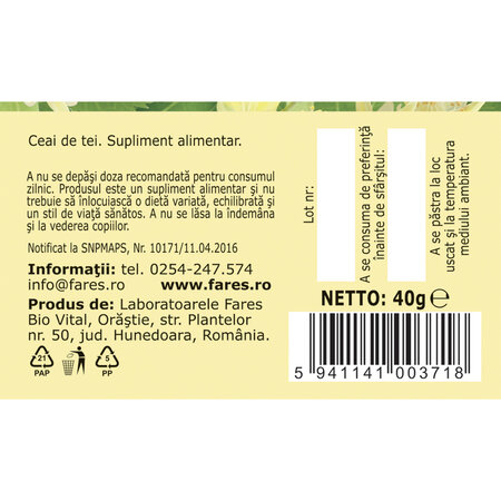 Ceai Tei flori N 149, 40 g, Fares 618323