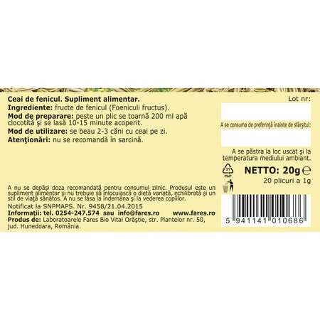 Ceai Fenicul D 159, 20 plicuri, Fares 618485
