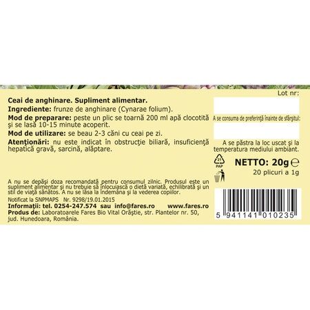 Ceai de Anghinare frunze D110, 20 plicuri, Fares 618515