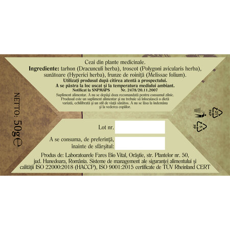 Ceai pentru tensiune, C26,  50 g, Fares 624029