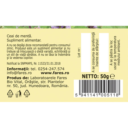 Ceai de Menta D 122, 50 g, Fares 618649