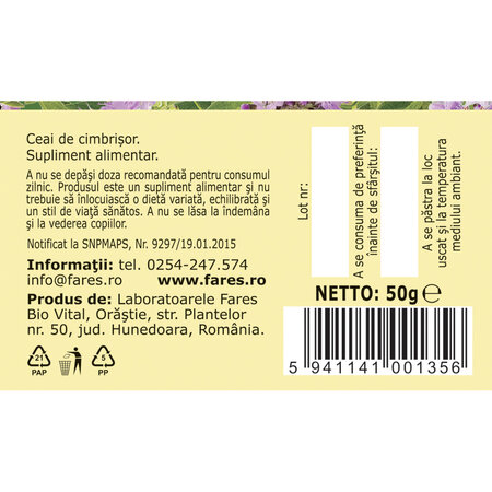 Ceai Cimbrisor iarba R 40, 50 g, Fares 617991